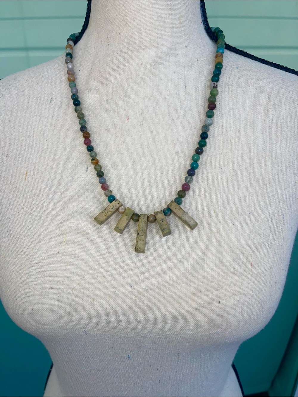 Multi-Color Jasper Gemstone Beaded Necklace with Tan Jasper Bars - Picture 3 of 4